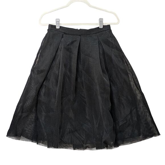 Maitai Black Pleated Midi Skirt Women’s Size M Mesh Overlay A-Line Whimsigoth - Picture 2 of 14